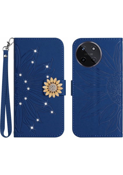 Realme 11 4g Pırlantalı Kabartmalı Ayçiçeği Kısa Askılı Manyetik Kartlıklı Cüzdan Telefon Kılıfı (Yurt Dışından)