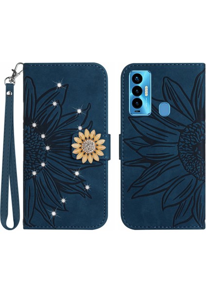 Tecno Camon 18I Pırlantalı Kabartmalı Ayçiçeği Kısa Askılı Manyetik Kartlıklı Cüzdan Telefon Kılıfı (Yurt Dışından)