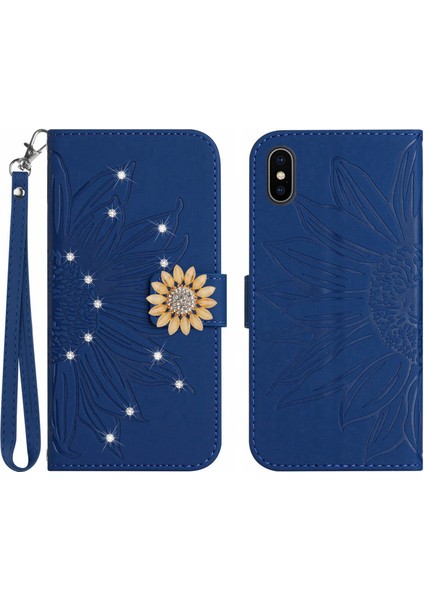 iPhone X/xs Pırlantalı Kabartmalı Ayçiçeği Kısa Askılı Manyetik Kartlıklı Cüzdan Telefon Kılıfı (Yurt Dışından)