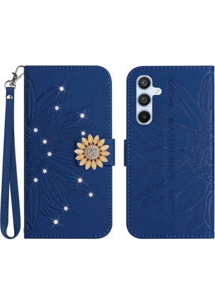 Samsung Galaxy A34 5g Pırlantalı Kabartmalı Ayçiçeği Kısa Askılı Manyetik Kartlıklı Cüzdan Telefon Kılıfı (Yurt Dışından)