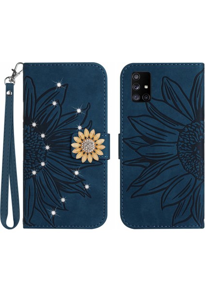 Samsung Galaxy A71 4g Pırlantalı Kabartmalı Ayçiçeği Kısa Askılı Manyetik Kartlıklı Cüzdan Telefon Kılıfı (Yurt Dışından)
