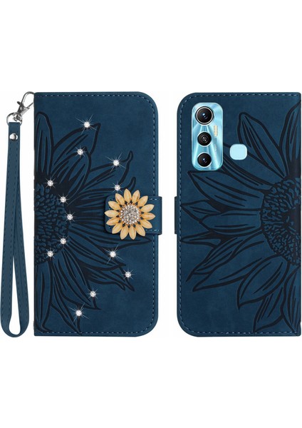 Infinix Hot 11 Pırlantalı Kabartmalı Ayçiçeği Kısa Askılı Manyetik Kartlıklı Cüzdan Telefon Kılıfı (Yurt Dışından)