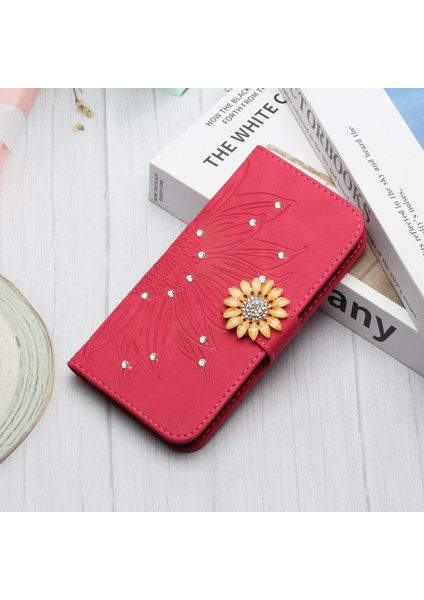 Honor X8 4g Pırlantalı Kabartmalı Ayçiçeği Kısa Askılı Manyetik Kartlıklı Cüzdan Telefon Kılıfı (Yurt Dışından) fiyatları