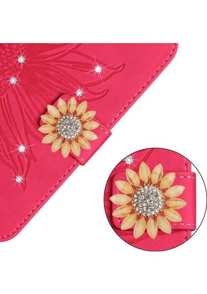 Honor X8 4g Pırlantalı Kabartmalı Ayçiçeği Kısa Askılı Manyetik Kartlıklı Cüzdan Telefon Kılıfı (Yurt Dışından) indirimleri