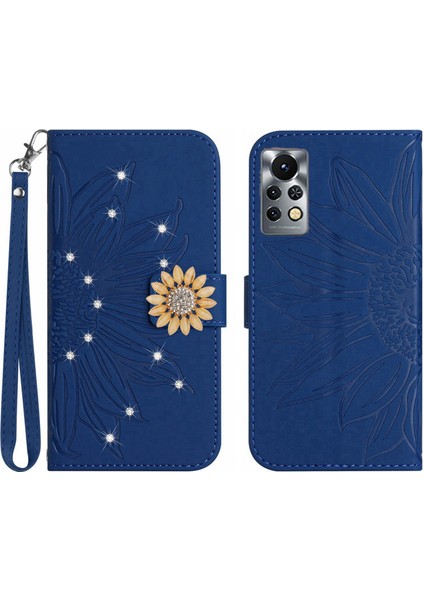 Infinix Note 11 Pro Pırlantalı Kabartmalı Ayçiçeği Kısa Askılı Manyetik Kartlıklı Cüzdan Telefon Kılıfı (Yurt Dışından)
