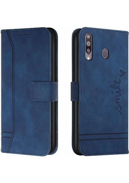 Samsung Galaxy A20S Manyetik Kapatma El Kayışı Pu Deri Için Telefon Kılıfı (Yurt Dışından)