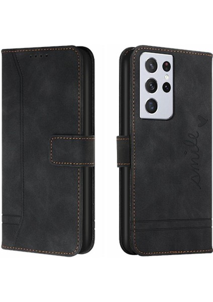 Samsung Galaxy S21 Ultra Pu Deri Flip Folio Cüzdan El Için Telefon Kılıfı (Yurt Dışından)