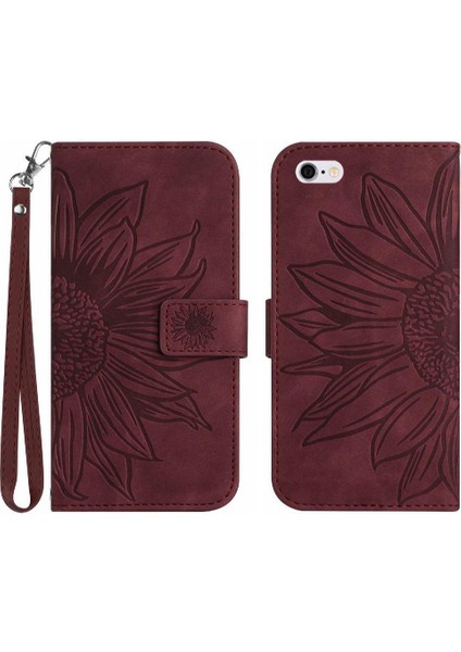 Iphone 6 Için Kılıf Artı/6s Artı Flip Cüzdan Telefon Kılıfı Kabartmalı Ayçiçeği (Yurt Dışından)