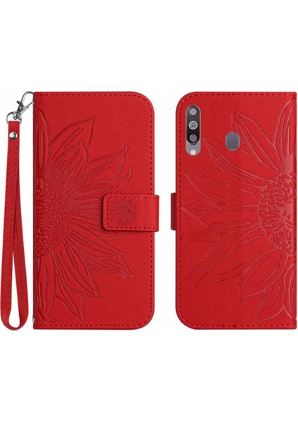 Kart Yuvaları Tutucu Kabartmalı Ayçiçeği Pu ile Samsung Galaxy A20S Için Kılıf (Yurt Dışından)
