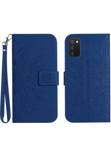 Samsung Galaxy A03S Kısa Kayış Kabartmalı Ayçiçeği Lüks Pu Flip (Yurt Dışından)