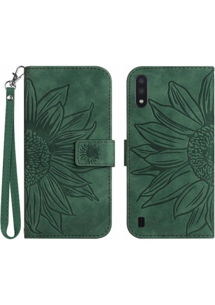 Samsung Galaxy A01 Kabartmalı Ayçiçeği Kısa Kayış ile Lüks Pu (Yurt Dışından)