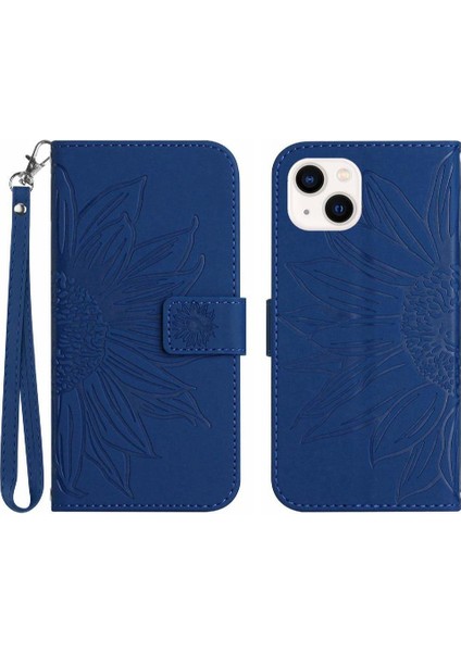 Iphone 13 Için Kılıf Lüks Pu Deri Kabartmalı Ayçiçeği Kısa Kayış ile (Yurt Dışından)