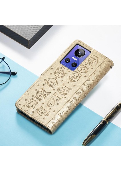 Realme Gt Neo 3 Darbeye Karikatür Hayvanlar Için Kılıf Deri Kılıf Flip (Yurt Dışından)