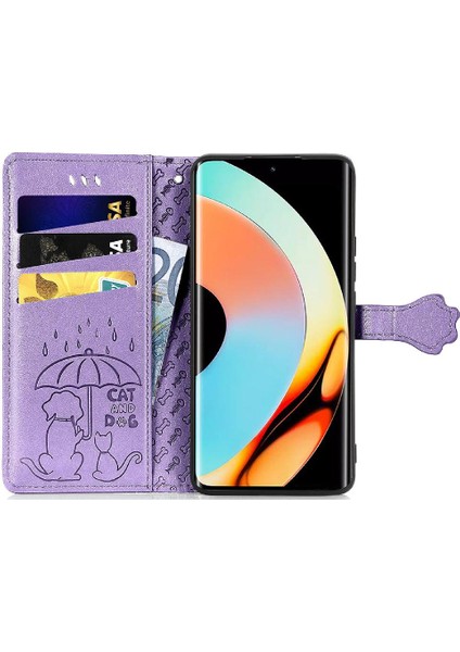 Realme 10 Proplus Karikatür Hayvanlar Için Kılıf Kısa Kayış Deri Kılıf Flip (Yurt Dışından)