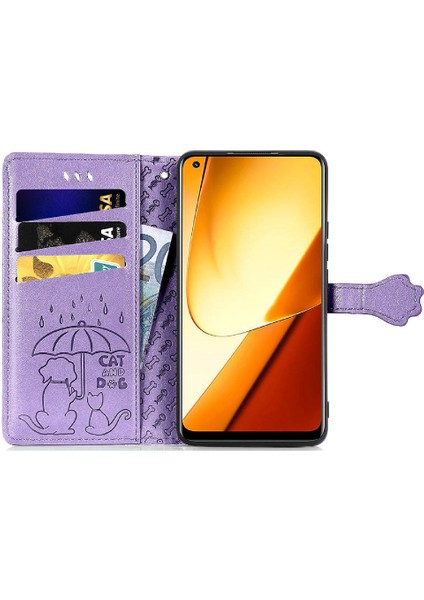 Realme 11 Için Kılıf Deri Kılıf Kısa Kayış Karikatür Hayvanlar Kapak Çevirin (Yurt Dışından)