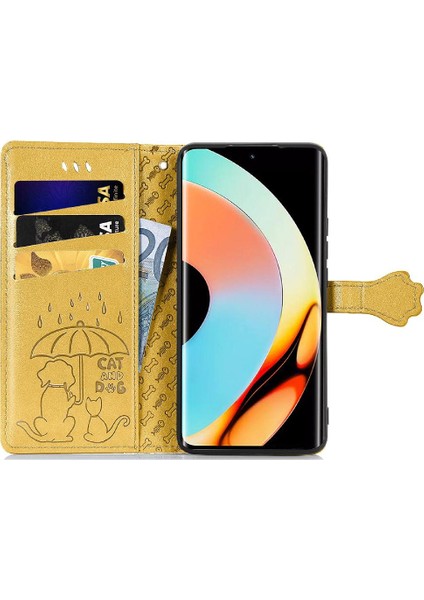 Realme 10 Proplus Karikatür Hayvanlar Için Kılıf Kısa Kayış Deri Kılıf Flip (Yurt Dışından)