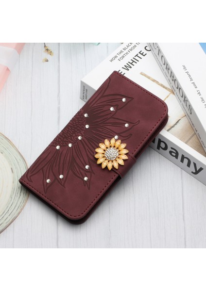 Samsung Galaxy A03 Core Pırlantalı Kabartmalı Ayçiçeği Kısa Askılı Manyetik Kartlıklı Cüzdan Telefon Kılıfı (Yurt Dışından) fiyatları