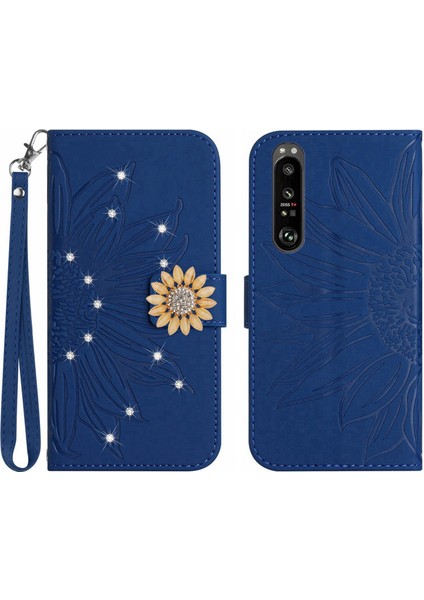 Sony Xperia 1 Iıı Pırlantalı Kabartmalı Ayçiçeği Kısa Askılı Manyetik Kartlıklı Cüzdan Telefon Kılıfı (Yurt Dışından)