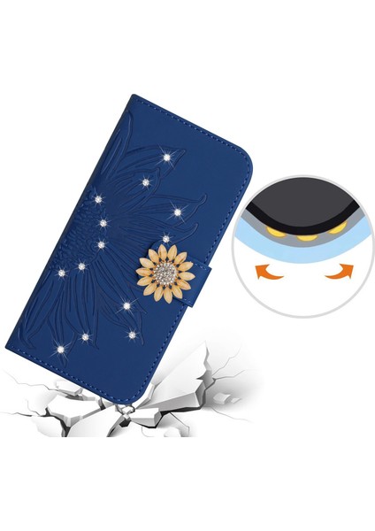 Samsung Galaxy S23 Plus Pırlantalı Kabartmalı Ayçiçeği Kısa Askılı Manyetik Kartlıklı Cüzdan Telefon Kılıfı (Yurt Dışından)