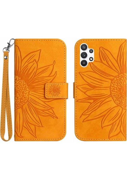 Kart Yuvaları Tutucu ile Samsung Galaxy A32 5g Kabartmalı Ayçiçeği Için Kılıf (Yurt Dışından)