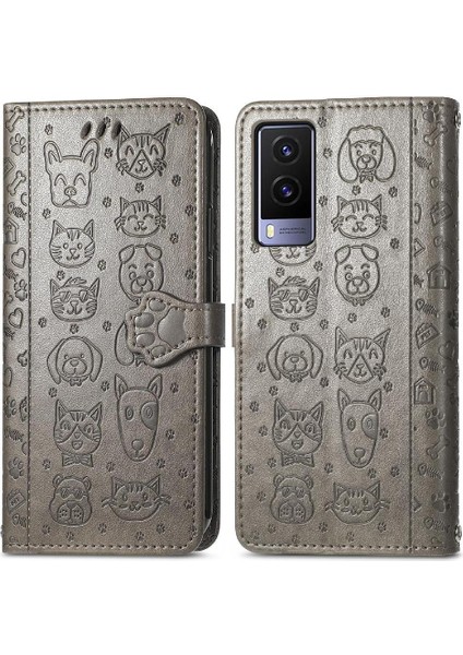 Vivo V21E 5g Için Kılıf Kısa Kayış Deri Kılıf Kapak Kapak Karikatür Hayvanlar (Yurt Dışından)