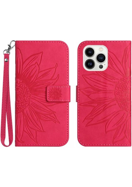 Kart Yuvaları Tutucu Kabartmalı Ayçiçeği Flip ile iphone 13 Pro Max Için Kılıf (Yurt Dışından)