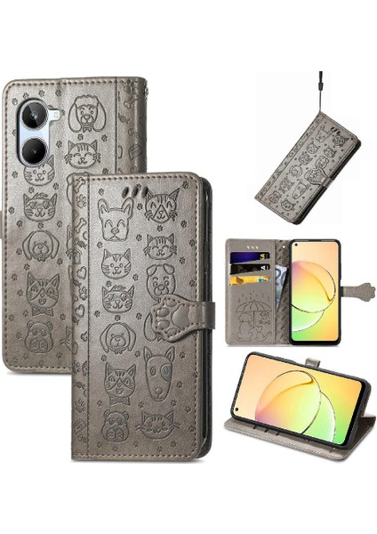 Realme 10 Flip Kapak Kılıf Için Kılıf Kısa Kayış Karikatür Hayvanlar (Yurt Dışından)