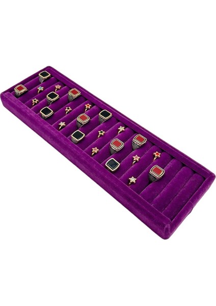 Yüzük Küpe Koldüğmesi Takı Standı Mor Uzun 34 x 11 cm