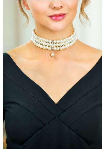 Zirkon Taşlı Inci Choker Inci Choker Kolye Tasma Kolye Kadın Gül Choker Kolye