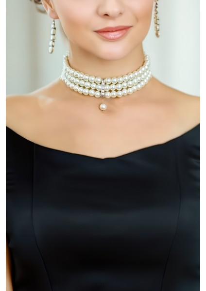 Zirkon Taşlı Inci Choker Inci Choker Kolye Tasma Kolye Kadın Gül Choker Kolye