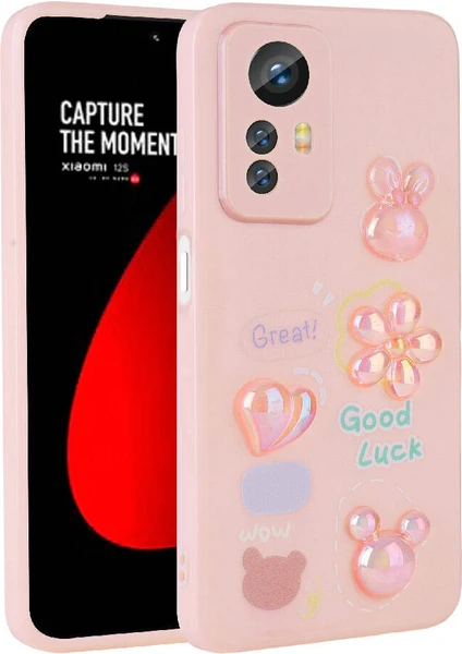 Case 4u Xiaomi Redmi Note 12S Kabartma Figürlü Parlak Toys Silikon Kılıf Pembe