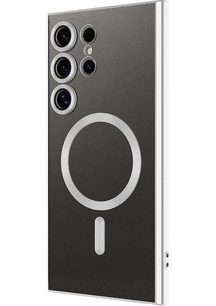 Galaxy S24 Ultra Kılıf Kamera Lens Korumalı Magsafe Şarj Kılıfı Şeffaf Renkli Yumuşak Demre Kapak Gümüş