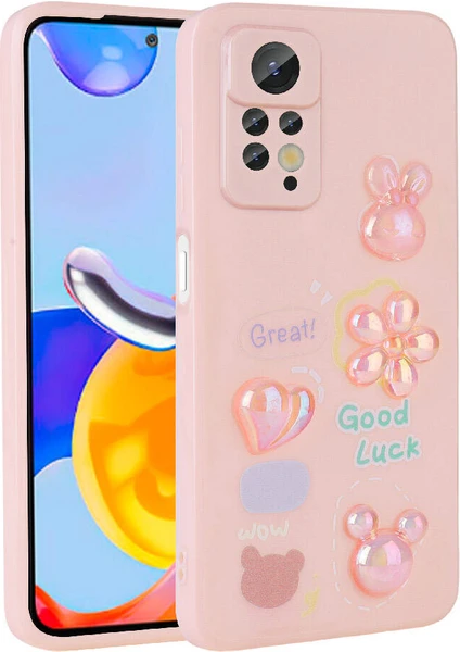 Case 4u Xiaomi Redmi Note 12 Pro 4g Kabartma Figürlü Parlak Toys Silikon Kılıf Pembe