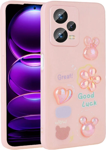 Case 4u Xiaomi Redmi Note 12 Pro Plus 5g Kabartma Figürlü Parlak Toys Silikon Kılıf Pembe