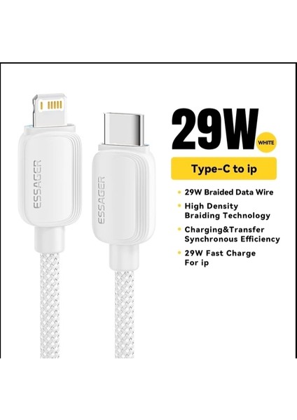 CE/FC/ROHS Lisanslı 29W PD Type-C To iphone Lightning Süper Hızlı Şarj ve Data Kablosu Örgülü Sağlam