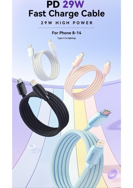 CE/FC/ROHS Lisanslı 29W PD Type-C To iphone Lightning Süper Hızlı Şarj ve Data Kablosu Örgülü Sağlam