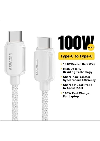 2-Metre 100W CE/FC/ROHS Lisanslı Type-C To Type-C Pd 5A Süper Hızlı Şarj Kablosu Örgülü Sağlam İphone 15/16 Serisi Samsun Xiaomi Huawei Oppo Macbook İPad modelleri