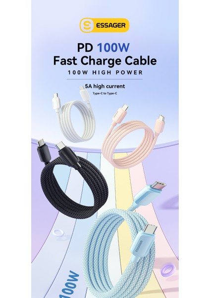 2-Metre 100W CE/FC/ROHS Lisanslı Type-C To Type-C Pd 5A Süper Hızlı Şarj Kablosu Örgülü Sağlam İphone 15/16 Serisi Samsun Xiaomi Huawei Oppo Macbook İPad
