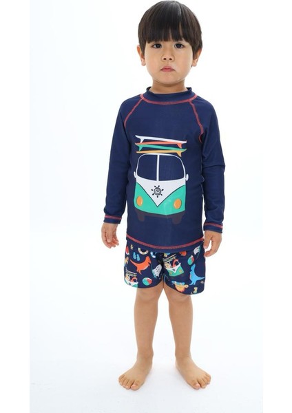 Eski Model Araba Minibüs Desen T-Shirt Şort Mayo Seti Üst Dalgıç Alt Paraşüt Mayo Takımı