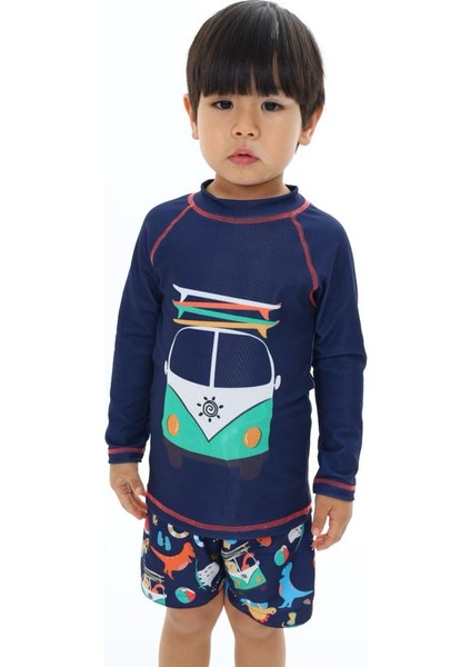 Eski Model Araba Minibüs Desen T-Shirt Şort Mayo Seti Üst Dalgıç Alt Paraşüt Mayo Takımı