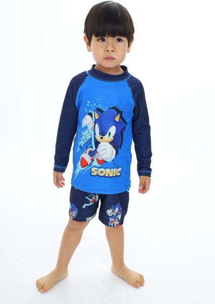 Erkek Çocuk Yaramaz Kirpi - Sonic The Hedgehog Baskılı T-Shirt Şort Mayo Seti Üst Dalgıç Alt Paraşüt