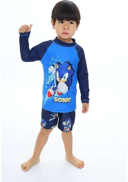Erkek Çocuk Yaramaz Kirpi - Sonic The Hedgehog Baskılı T-Shirt Şort Mayo Seti Üst Dalgıç Alt Paraşüt