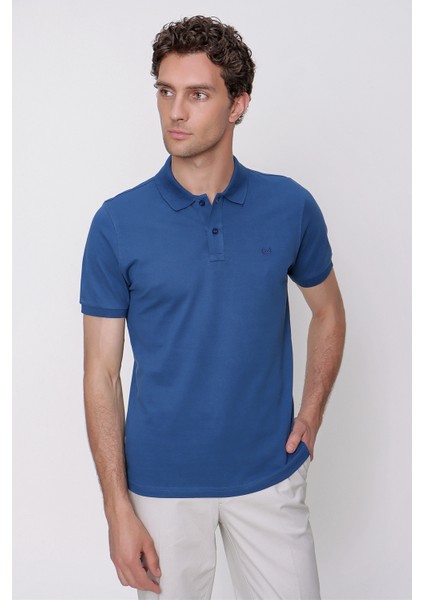 Erkek Marine Basic Polo Yaka Dynamic Fit T-Shirt