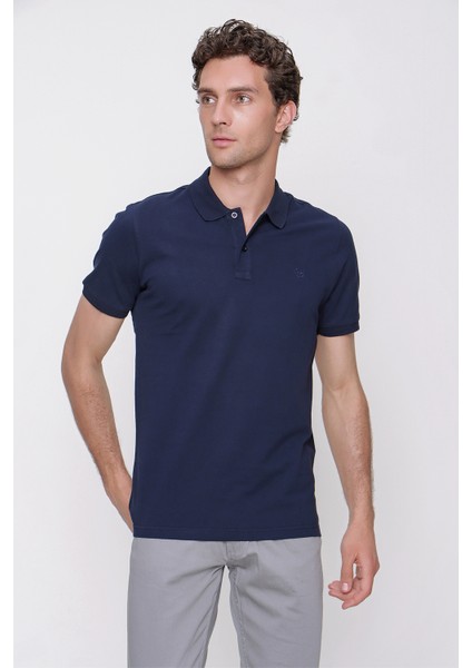 Erkek Lacivert Basic Polo Yaka Dynamic Fit T-Shirt