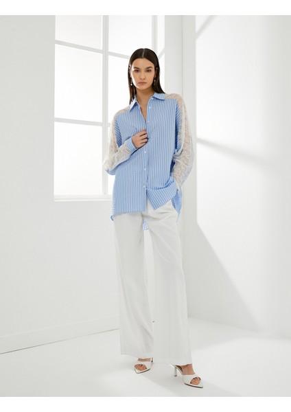 Dantel Detaylı Gömlek Uzun Kollu Düğmeli Manşet Yaka fiyatları