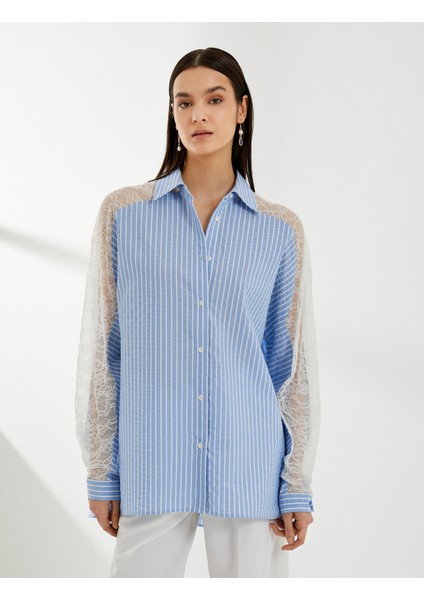 Dantel Detaylı Gömlek Uzun Kollu Düğmeli Manşet Yaka modelleri