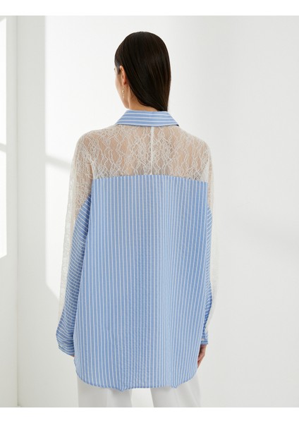 Dantel Detaylı Gömlek Uzun Kollu Düğmeli Manşet Yaka fırsatları