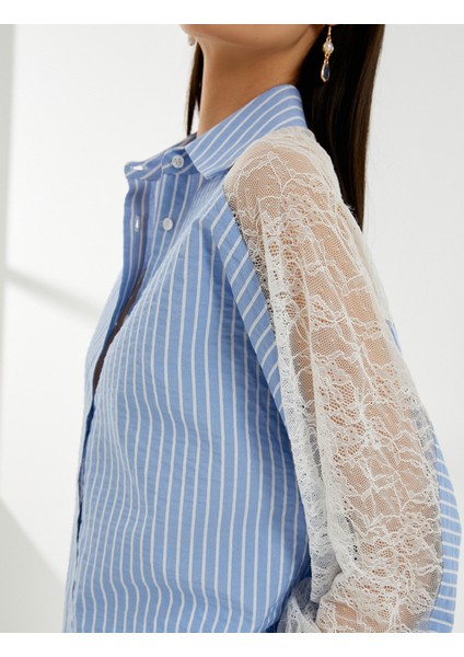 Dantel Detaylı Gömlek Uzun Kollu Düğmeli Manşet Yaka indirimleri