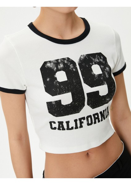 Kolej Crop Tişört Baskılı Biyeli Kısa Kollu Bisiklet Yaka Pamuklu Fitilli indirimleri