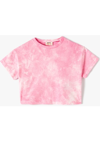 Crop Tişört Batik Desenli Kısa Kollu Pamuklu